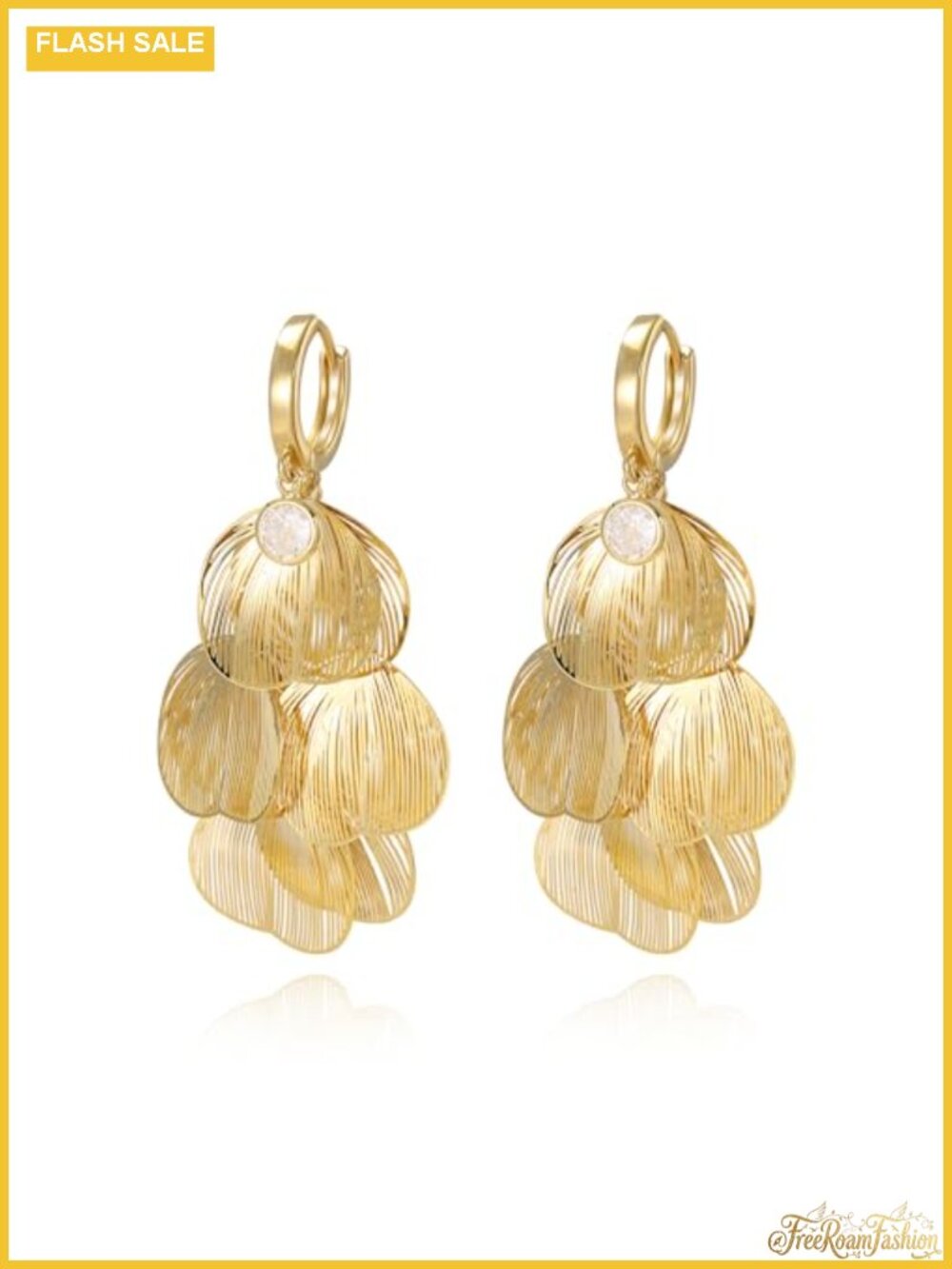Boho Layered Floral Leaf Drop Dangle Earrings 14k Gold Plated Brass CZ Women